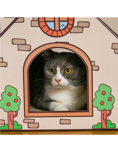 PawHut Two-In-One Cat House, Cat Scratching Board with Scratcher, Catnip, Cat Cardboard Scratcher for Indoor Cats - pic 146980 | FastDaddyshop