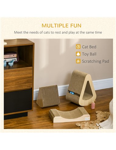 PawHut Cat Scratcher with Catnip, Toy Ball, for Indoor Cats - Sand Brown