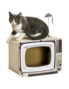 PawHut TV-Shaped Scratching Board with Scratcher, Catnip, Toy Rat, Cat Scratcher for Indoor Cats, 43 x 23 x 32.5cm