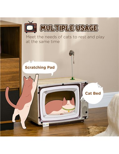 PawHut TV-Shaped Scratching Board with Scratcher, Catnip, Toy Rat, Cat Scratcher for Indoor Cats, 43 x 23 x 32.5cm