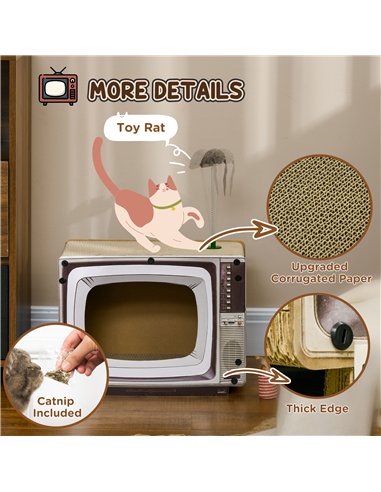 PawHut TV-Shaped Scratching Board with Scratcher, Catnip, Toy Rat, Cat Scratcher for Indoor Cats, 43 x 23 x 32.5cm