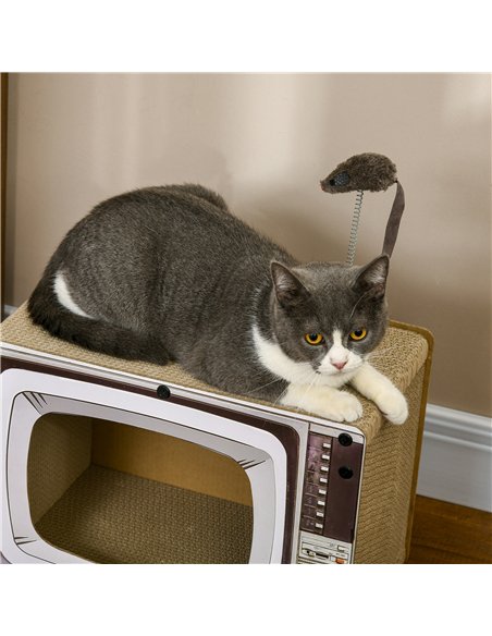PawHut TV-Shaped Scratching Board with Scratcher, Catnip, Toy Rat, Cat Scratcher for Indoor Cats, 43 x 23 x 32.5cm - pic 147015 | FastDaddyshop