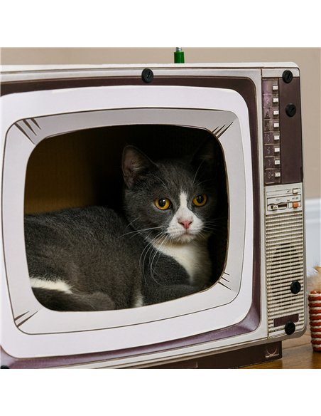 PawHut TV-Shaped Scratching Board with Scratcher, Catnip, Toy Rat, Cat Scratcher for Indoor Cats, 43 x 23 x 32.5cm - pic 147016 | FastDaddyshop