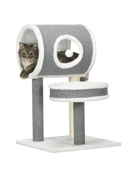 PawHut Cat Tree for Indoor Cats, with Scratching Post, Bed, Tunnel, Toy Ball, 48 x 48 x 73cm - White - pic 147017 | FastDaddyshop