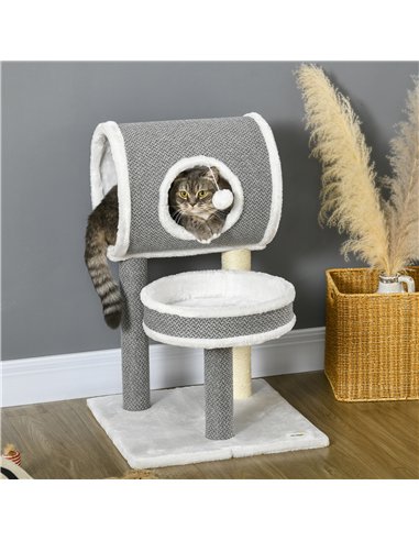 PawHut Cat Tree for Indoor Cats, with Scratching Post, Bed, Tunnel, Toy Ball, 48 x 48 x 73cm - White