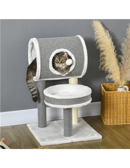 PawHut Cat Tree for Indoor Cats, with Scratching Post, Bed, Tunnel, Toy Ball, 48 x 48 x 73cm - White - pic 147018 | FastDaddyshop