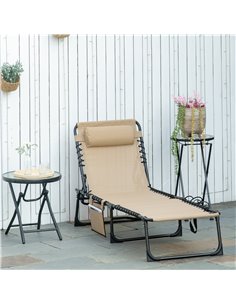 Outsunny Folding Sun Lounger with 5-position Adjustable Backrest, Pillow, Beige 2
