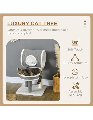 PawHut Cat Tree for Indoor Cats, with Scratching Post, Bed, Tunnel, Toy Ball, 48 x 48 x 73cm - White