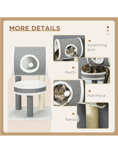 PawHut Cat Tree for Indoor Cats, with Scratching Post, Bed, Tunnel, Toy Ball, 48 x 48 x 73cm - White