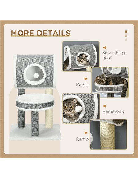 PawHut Cat Tree for Indoor Cats, with Scratching Post, Bed, Tunnel, Toy Ball, 48 x 48 x 73cm - White - pic 147021 | FastDaddyshop