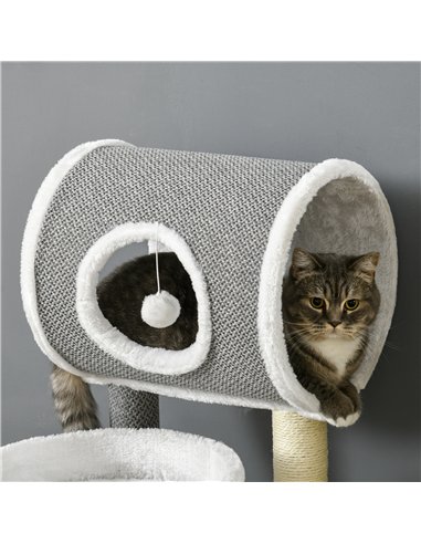 PawHut Cat Tree for Indoor Cats, with Scratching Post, Bed, Tunnel, Toy Ball, 48 x 48 x 73cm - White