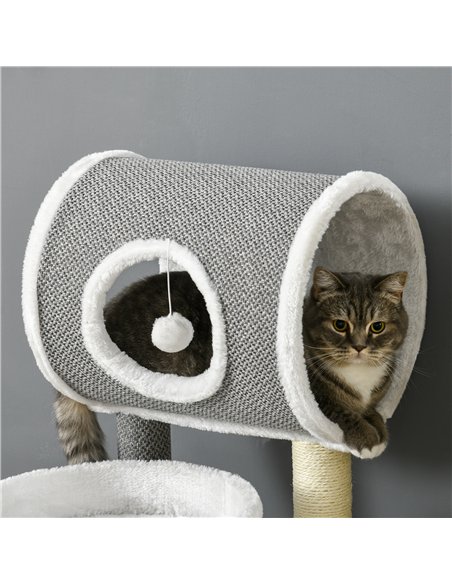 PawHut Cat Tree for Indoor Cats, with Scratching Post, Bed, Tunnel, Toy Ball, 48 x 48 x 73cm - White - pic 147023 | FastDaddyshop