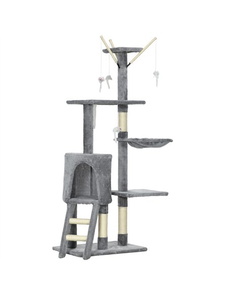 PawHut Cat Scratching Post Cat Tree for Indoor Cats Climbing Tower Scratcher w/ Ladder Kitty Activity Centre 135cm Grey - pic 147035 | FastDaddyshop