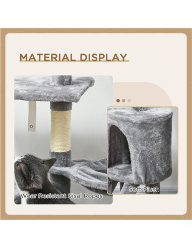 PawHut Cat Scratching Post Cat Tree for Indoor Cats Climbing Tower Scratcher w/ Ladder Kitty Activity Centre 135cm Grey