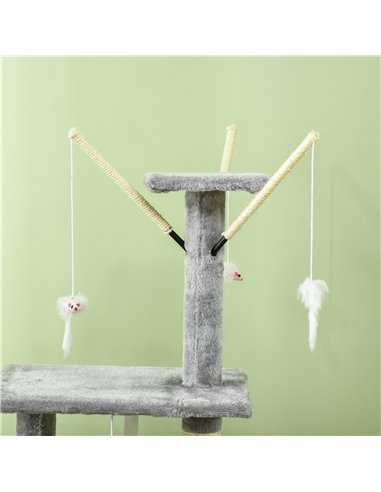 PawHut Cat Scratching Post Cat Tree for Indoor Cats Climbing Tower Scratcher w/ Ladder Kitty Activity Centre 135cm Grey