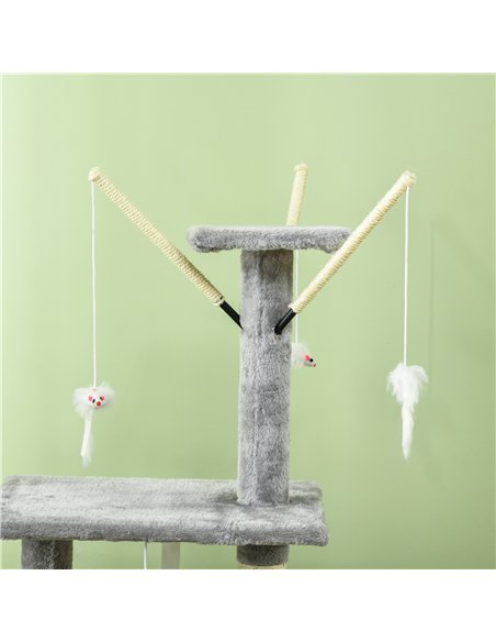 PawHut Cat Scratching Post Cat Tree for Indoor Cats Climbing Tower Scratcher w/ Ladder Kitty Activity Centre 135cm Grey - pic 147043 | FastDaddyshop