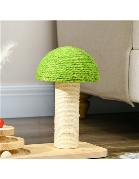 PawHut Mushroom-Shaped Cat Scratching Post, with Toy Balls, Feather for Indoor Cats, 35 x 21 x 26cm - Natural Tone - pic 147051 | FastDaddyshop