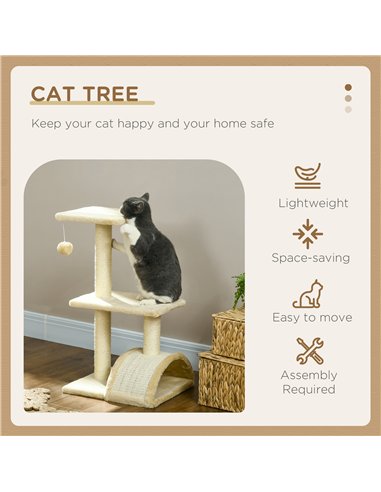 PawHut 72cm Cat Tree with Scratching Post, Pad for Indoor Cats - Cream White