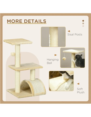 PawHut 72cm Cat Tree with Scratching Post, Pad for Indoor Cats - Cream White