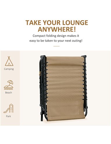 Outsunny Folding Sun Lounger with 5-position Adjustable Backrest, Pillow, Beige