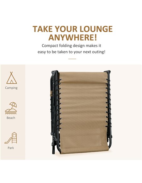 Outsunny Folding Sun Lounger with 5-position Adjustable Backrest, Pillow, Beige - pic 14706 | FastDaddyshop
