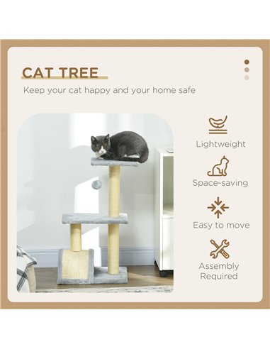 PawHut 72cm Cat Tree with Scratching Post, Pad for Indoor Cats - Light Grey