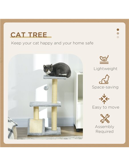 PawHut 72cm Cat Tree with Scratching Post, Pad for Indoor Cats - Light Grey - pic 147065 | FastDaddyshop
