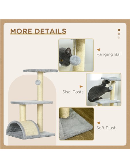 PawHut 72cm Cat Tree with Scratching Post, Pad for Indoor Cats - Light Grey - pic 147066 | FastDaddyshop