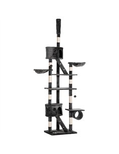 PawHut Floor-to-Ceiling Cat Tree for Indoor Cats, 240-260cm Adjustable Cat Tree - Dark Grey
