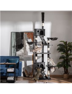 PawHut Floor-to-Ceiling Cat Tree for Indoor Cats, 240-260cm Adjustable Cat Tree - Dark Grey 2