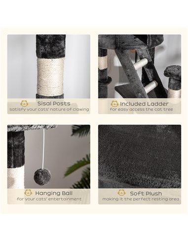 PawHut Floor-to-Ceiling Cat Tree for Indoor Cats, 240-260cm Adjustable Cat Tree - Dark Grey