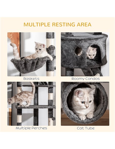 PawHut Floor-to-Ceiling Cat Tree for Indoor Cats, 240-260cm Adjustable Cat Tree - Dark Grey - pic 147077 | FastDaddyshop
