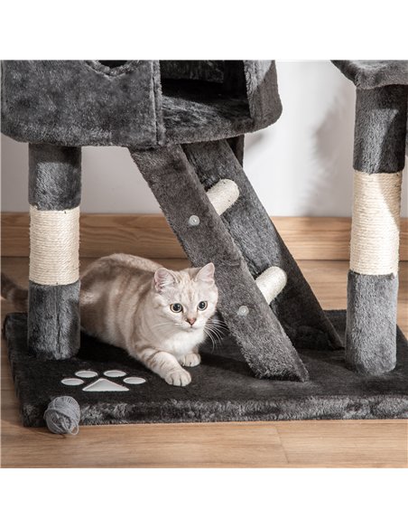 PawHut Floor-to-Ceiling Cat Tree for Indoor Cats, 240-260cm Adjustable Cat Tree - Dark Grey - pic 147078 | FastDaddyshop