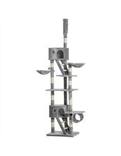 PawHut Floor to Ceiling Cat Tree for Indoor Cats, 240-260cm, Adjustable Height - Light Grey