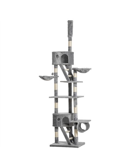 PawHut Floor to Ceiling Cat Tree for Indoor Cats, 240-260cm, Adjustable Height - Light Grey - pic 147080 | FastDaddyshop