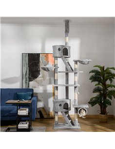 PawHut Floor to Ceiling Cat Tree for Indoor Cats, 240-260cm, Adjustable Height - Light Grey 2