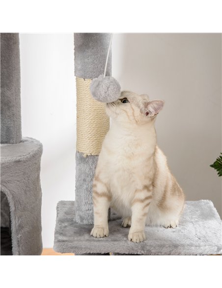 PawHut Floor to Ceiling Cat Tree for Indoor Cats, 240-260cm, Adjustable Height - Light Grey - pic 147087 | FastDaddyshop