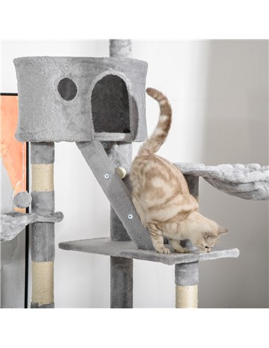 PawHut Floor to Ceiling Cat Tree for Indoor Cats, 240-260cm, Adjustable Height - Light Grey