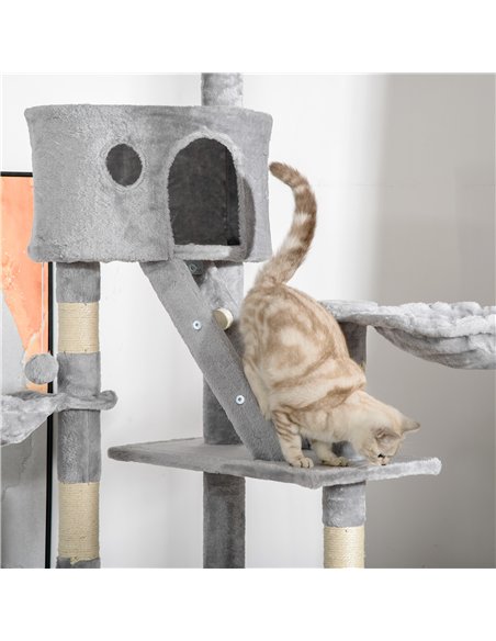 PawHut Floor to Ceiling Cat Tree for Indoor Cats, 240-260cm, Adjustable Height - Light Grey - pic 147088 | FastDaddyshop