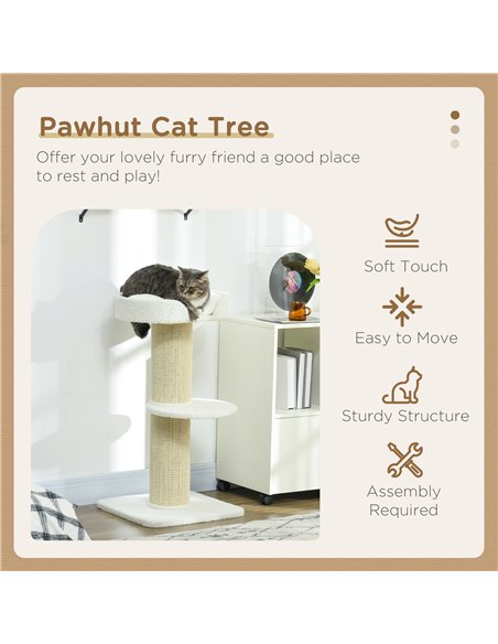 PawHut 2 Tier Sisal Sherpa Cat Tree with Basket Cushion Sisal Post Cream White - pic 147092 | FastDaddyshop