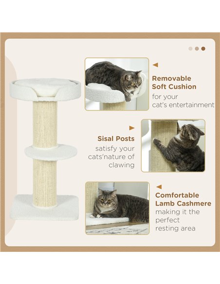 PawHut 2 Tier Sisal Sherpa Cat Tree with Basket Cushion Sisal Post Cream White - pic 147093 | FastDaddyshop