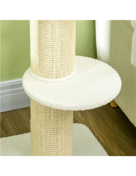 PawHut 2 Tier Sisal Sherpa Cat Tree with Basket Cushion Sisal Post Cream White - pic 147096 | FastDaddyshop
