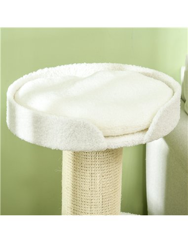 PawHut 2 Tier Sisal Sherpa Cat Tree with Basket Cushion Sisal Post Cream White