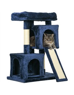 PawHut Sisal Cat Rest & Play Activity Tree w/ 2 House Navy Blue