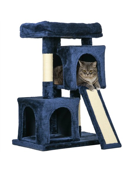 PawHut Sisal Cat Rest & Play Activity Tree w/ 2 House Navy Blue - pic 147098 | FastDaddyshop