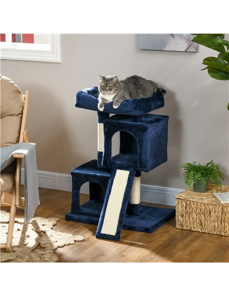 PawHut Sisal Cat Rest & Play Activity Tree w/ 2 House Navy Blue - pic 147099 | FastDaddyshop