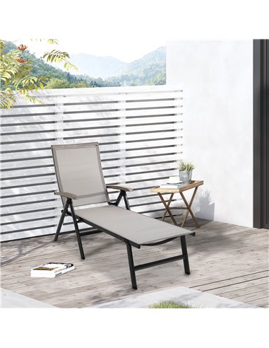 Outsunny Outdoor Folding 5-Position Adjustable Sun Lounger, Brown