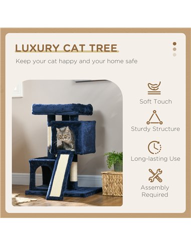 PawHut Sisal Cat Rest & Play Activity Tree w/ 2 House Navy Blue