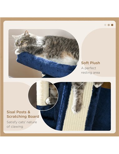 PawHut Sisal Cat Rest & Play Activity Tree w/ 2 House Navy Blue