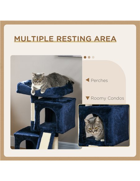 PawHut Sisal Cat Rest & Play Activity Tree w/ 2 House Navy Blue - pic 147103 | FastDaddyshop